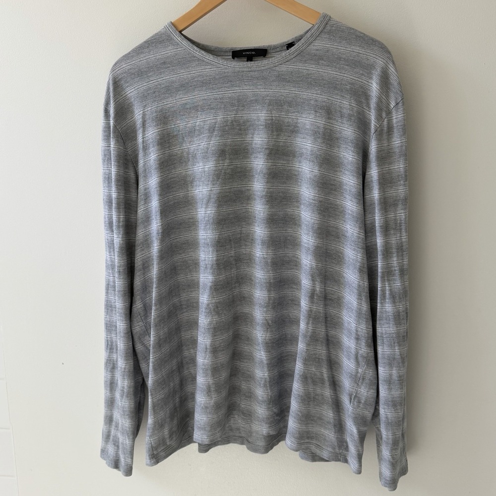 Vince Long Sleeve Shirt Mens XL Gray Slub Cotton Modal Crew Neck Casual